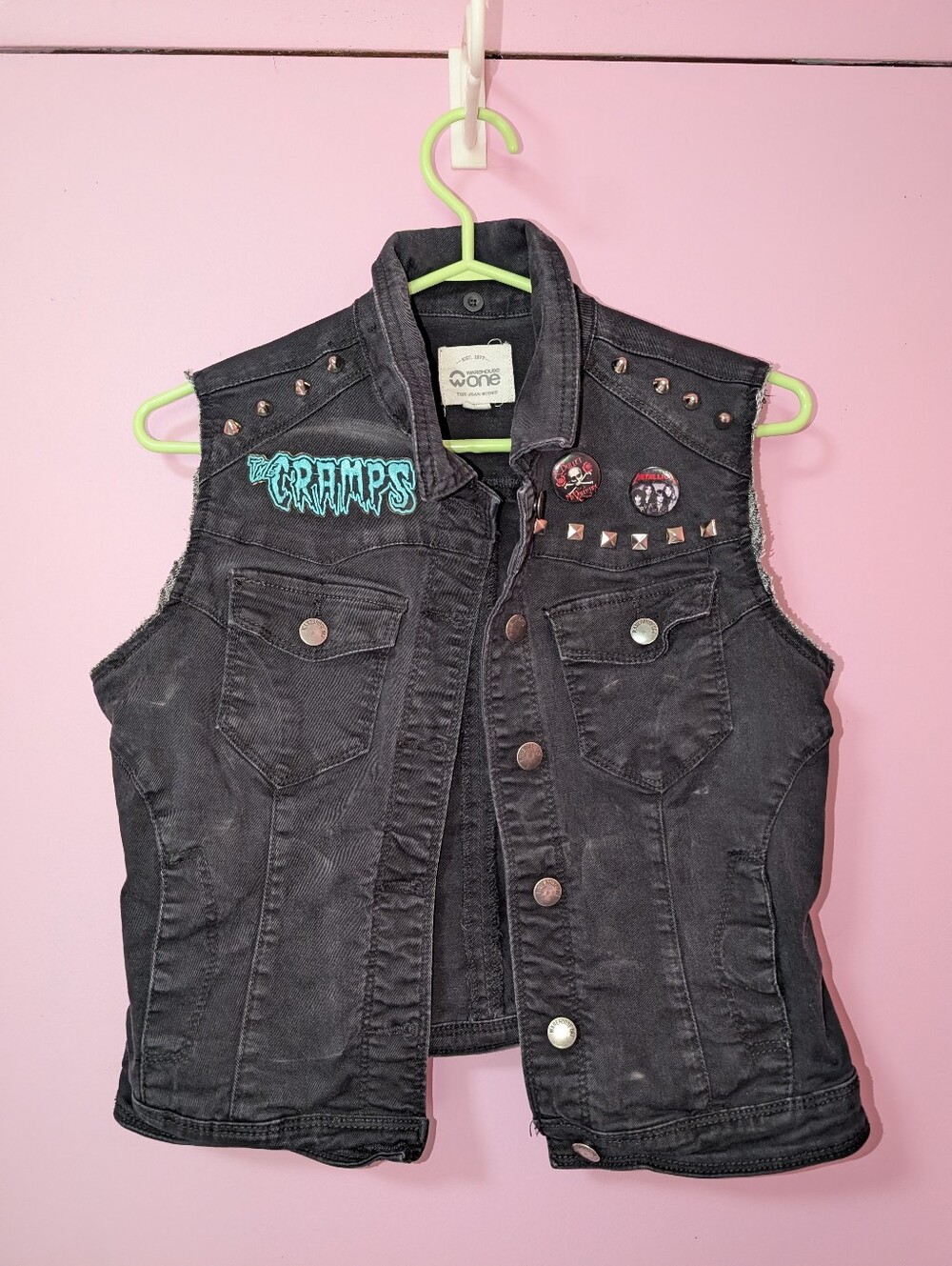 Upcycled Studded Black Denim Punk Vest